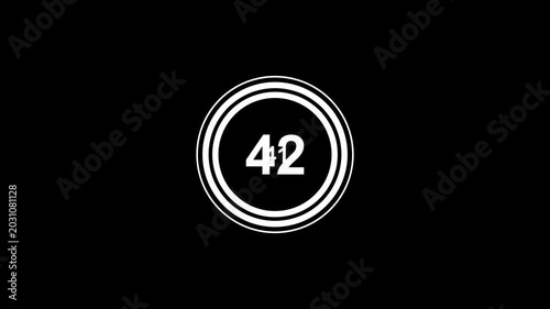 Minimalist 46 second countdown white color circle on black background, abstract technology loop