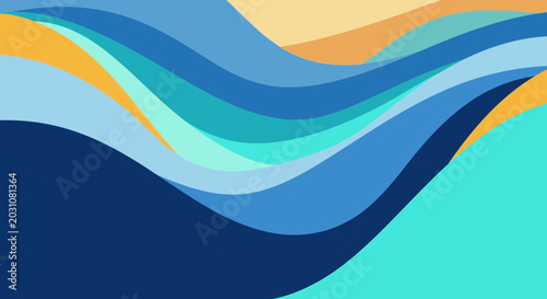 Abstract Waves Background, Blue Teal Orange Flowing Lines, Modern Fluid Design