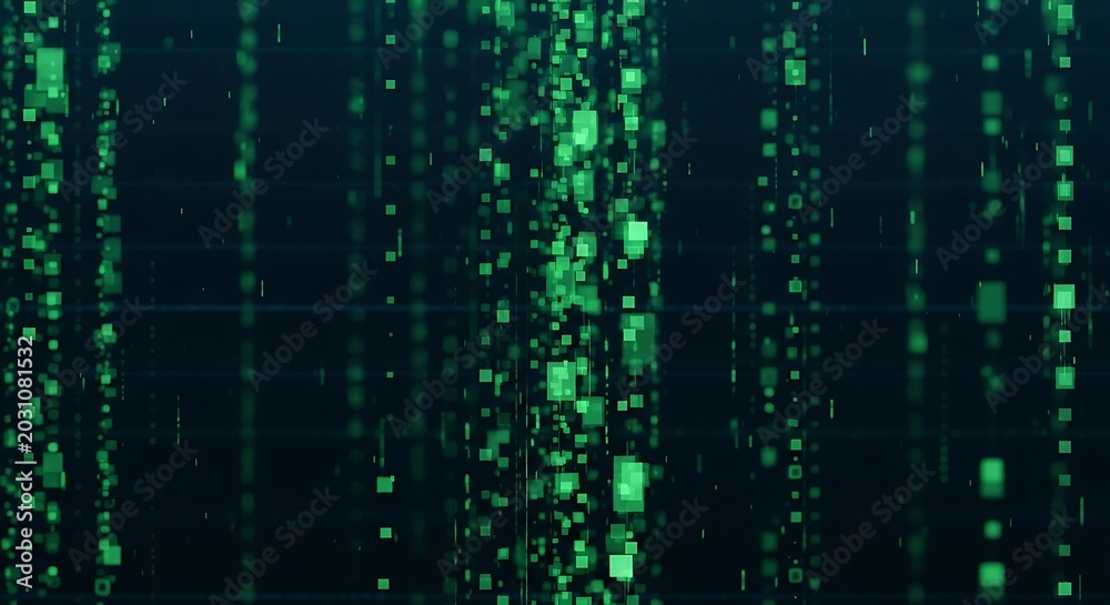 Obraz premium Abstract Digital Matrix Code Background Featuring Vertical Cascading Glowing Green Data Streams and Binary Information Flow