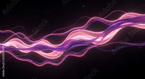 Abstract glowing pink and purple waves flowing on dark background dreamlike digital art