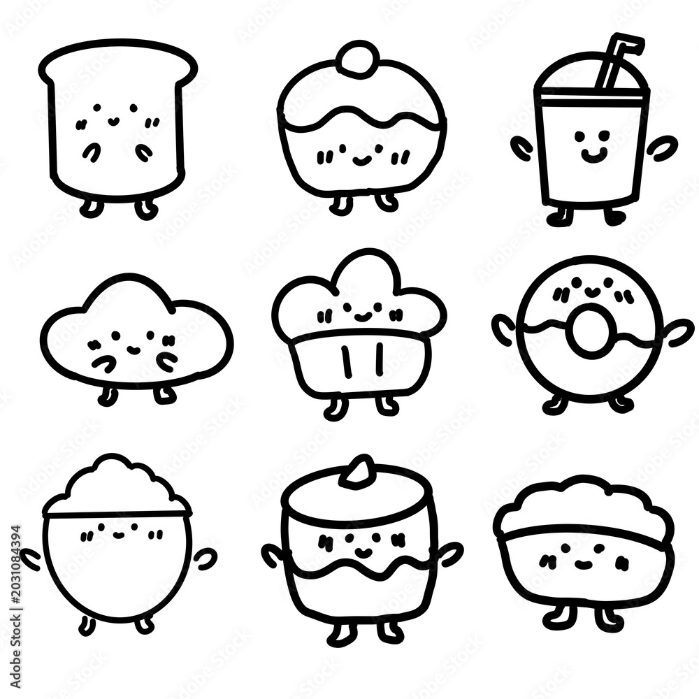 Obraz premium set of doodle icons of food for cafe or restaurant design