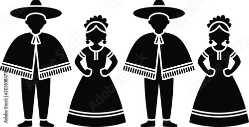 Fotografie Black silhouettes of traditional mexican dancers