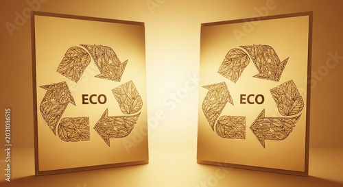 Eco Recycle Symbol with Circuit Board Pattern on Warm Background