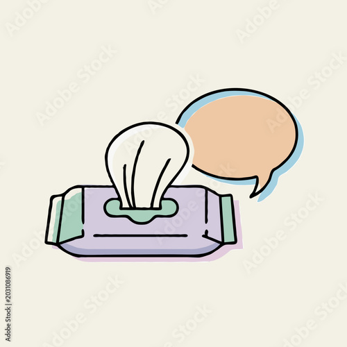 Tissue box with speech bubble icon on neutral background, from a children's vector series.