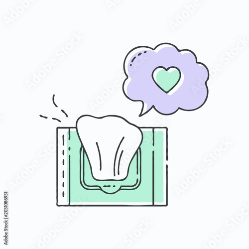 Tissue box with heart speech bubble icon on neutral background, from a children's vector series.