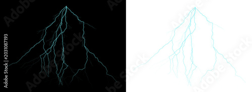 Canvas Print Blue lightning bolt electric discharge on black and white backgrounds  dramatic