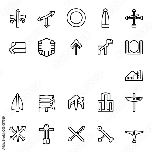 Diverse icons representing direction navigation symbols with line art, direction