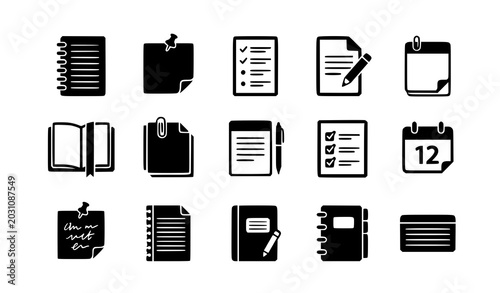 Obraz na płótnie Modern notepad note icon vector set with memo and document symbols