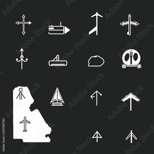 Icons and graphics related to travel navigation direction with line art