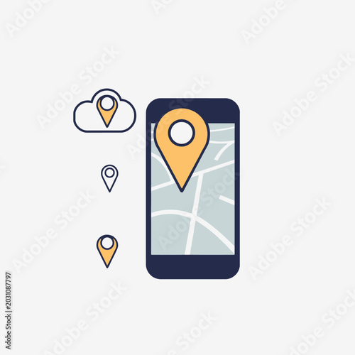 Smartphone displaying a map with location pin and surrounding navigation icons