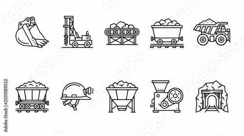 Fotografía Collection of mining industry icons and illustrations.