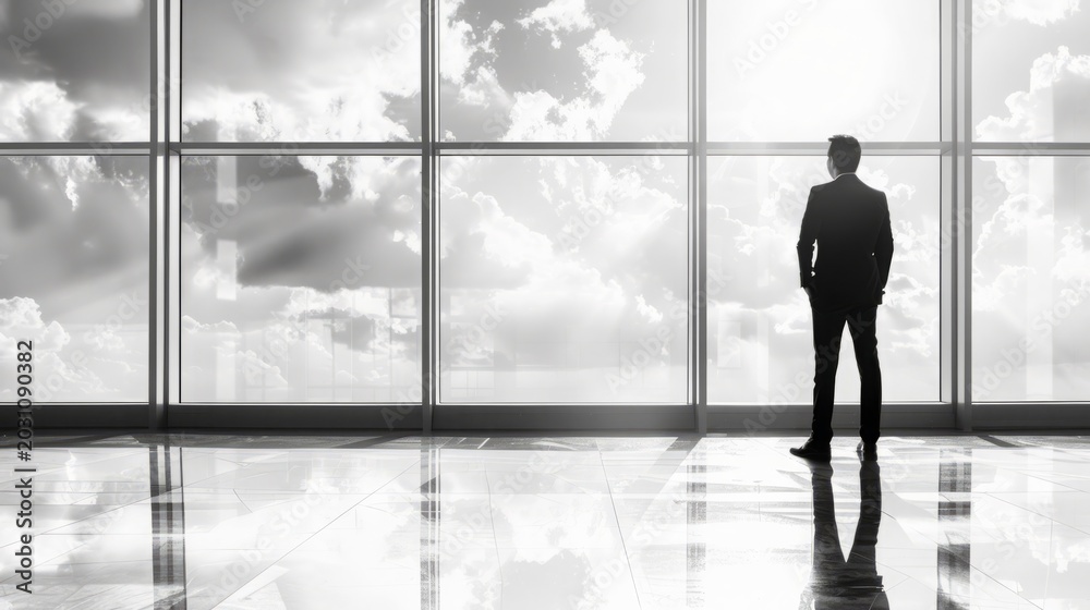 Fototapeta premium Businessman Silhouette Reflecting on Financial Freedom