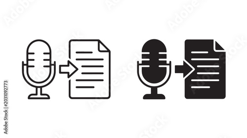 Microphone To Document Icons For Audio Transcription And Voice Recognition Concepts