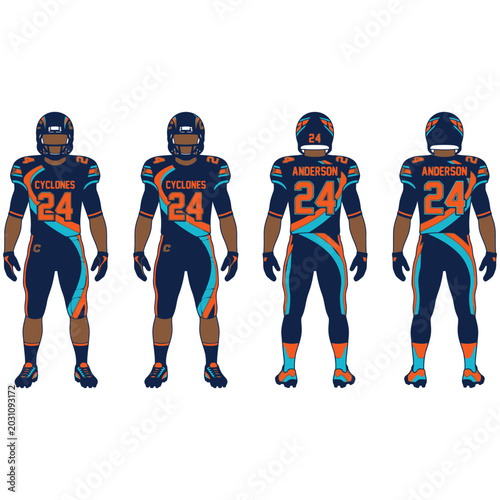 Fotografie American football uniform designs multiple players front