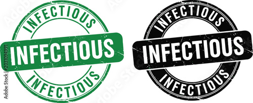 Photos Infectious Stamp Icon Set in Green and Black for Medical and Health Warning Labe