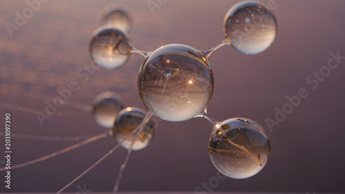 Abstract molecular structure with water droplets