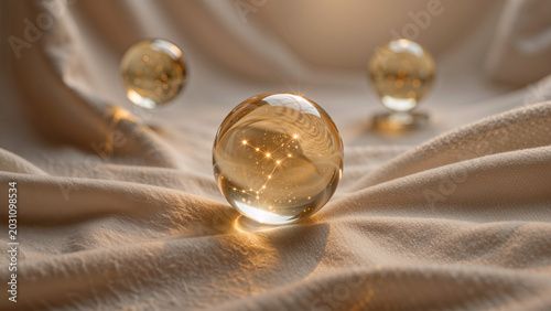 Crystal balls with constellations on fabric