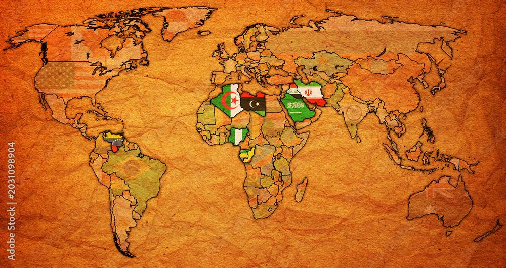 Fototapeta premium OPEC member coutries on world map in 2026