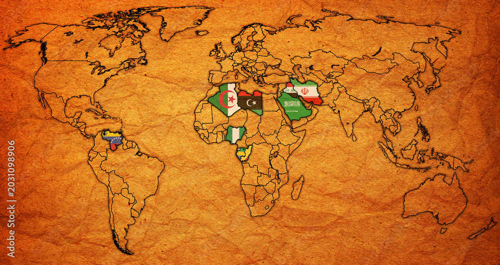 Fototapeta premium OPEC member coutries on world map in 2026