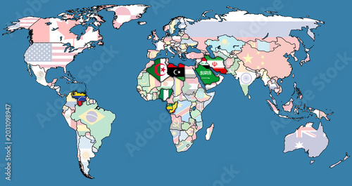 OPEC member coutries on world map in 2026