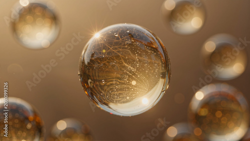 Abstract golden spheres with internal structures and light