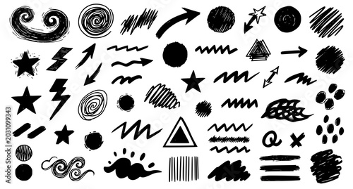 Hand Drawn Abstract Doodle Elements Set with Decorative Sketch Shapes Vector Illustration