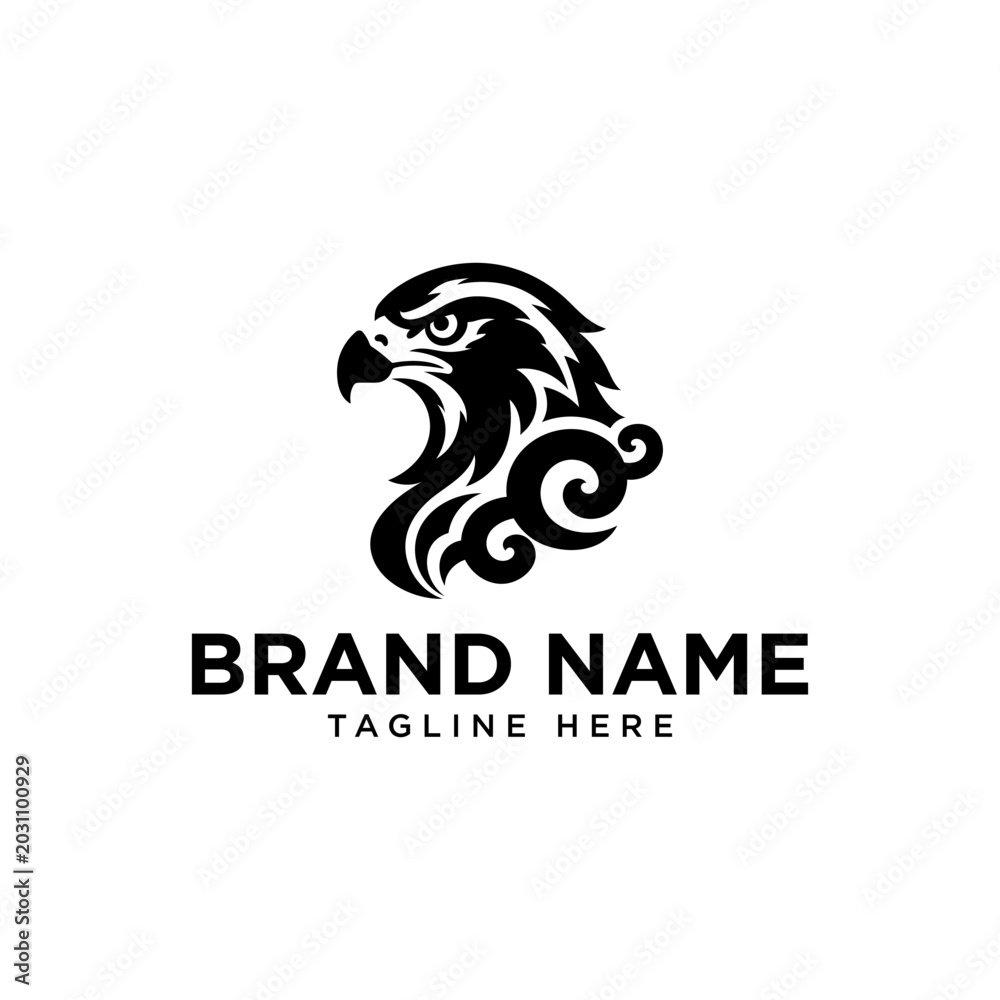 Fototapeta premium Black Eagle Head Tribal Logo Design Modern Falcon Mascot Emblem for Brand Identity