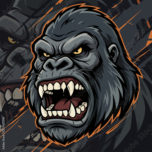 Canvas Print Fierce Gorilla Head Roaring Aggressively Powerful Ape Portrait Wild Animal Vecto