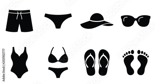 Valokuva beachwear icons set on white background