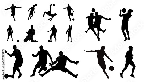 Cuadro en lienzo Editable Soccer Player Silhouette Collection Vector Set Isolated on White Backgr