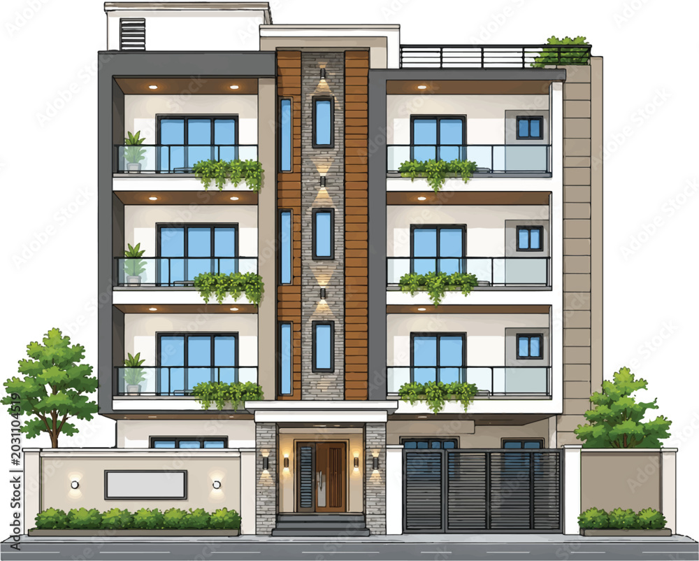 Fototapeta premium Modern Residential House Construction Vector Design