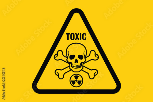 Yellow triangle warning sign with toxic skull and bones symbol