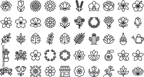 Floral and Botanical Minimal Vector Icons – Nature Outline Collection