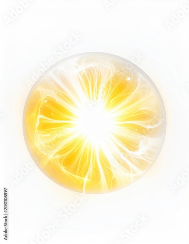 Luminous orb with radiant yellow energy bursting outwards