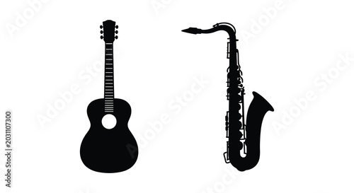 Fotografie guitar and saxophone silhouettes on white background silhouette