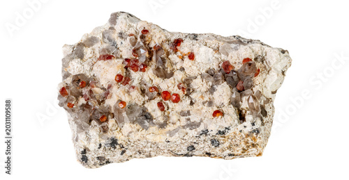 Fotografija High-quality macro shot of orange Spessartine garnet with smoky quartz in matrix