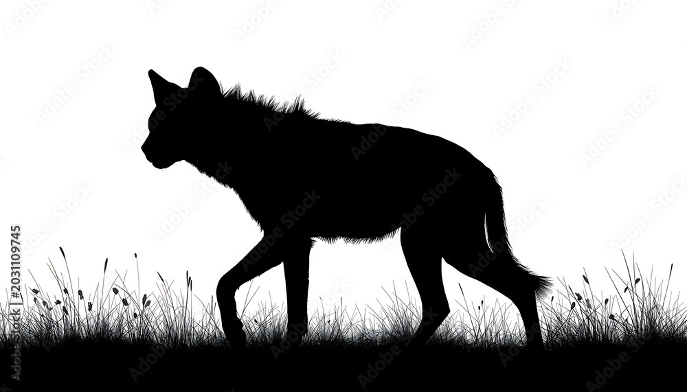 Fototapeta premium Coyote silhouette stands alone in the tall grass during a bright and sunny afternoon in the wild.