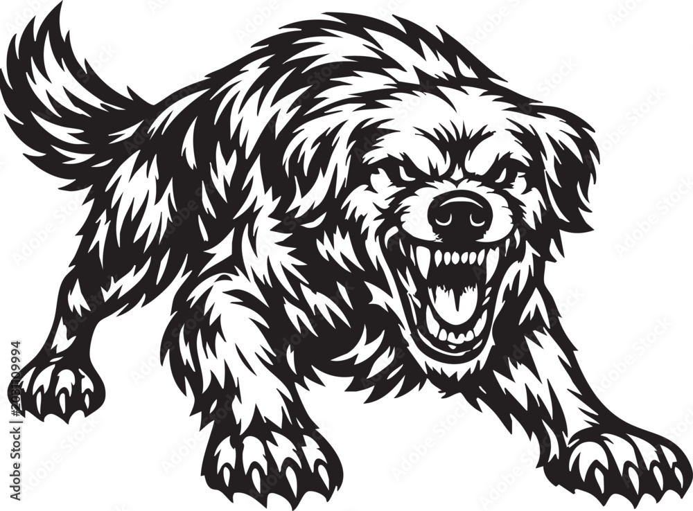 Fototapeta premium Fierce Golden Retriever Attack Silhouette Vector Logo
