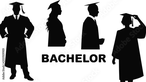 Bild auf Leinwand Graduation bachelor degree students set university college graduate gown cap cad