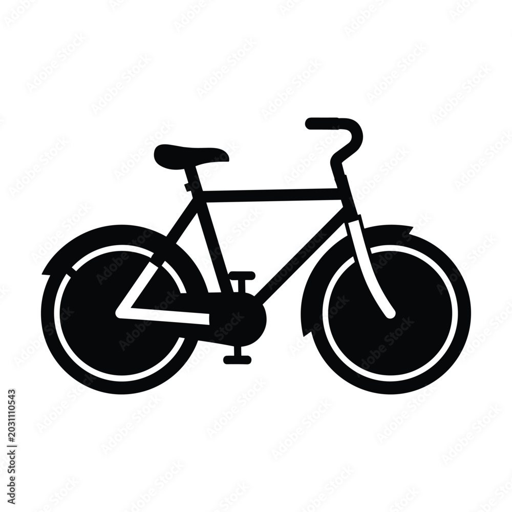Fototapeta premium Bicycle icon, black silhouette, nobody, simple design