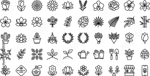 Minimal Floral Line Icons Set – Botanical and Nature Outline Vectors