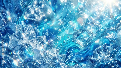 Abstract Blue Ice and Water Texture with Sparkles, Ideal for Backgrounds, Winter Themes, Refreshment and Creative Design