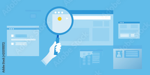 Foto magnifying glass examining web page elements
