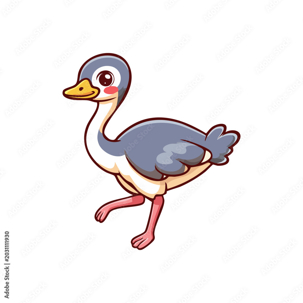 Fototapeta premium Adorable cartoon baby bird chick illustration walking with a cheerful expression, perfect for children's books, nursery decor, cute animal themes, or playful graphic designs