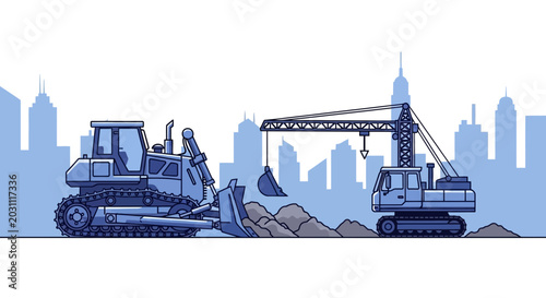 Industrial Construction Site Depicting Heavy Machinery and Urban Development