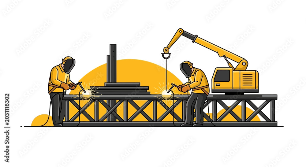 Obraz premium Metal Welding Construction: A Skilled Craft of Workers and Industrial Machinery