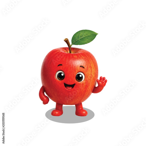 Happy Cartoon Red Apple Vector Illustration in white background