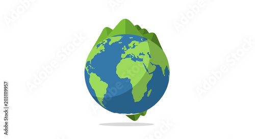 Bild auf Leinwand Green Earth Globe with Mountains, Planet Planet, Eco-friendly Concept