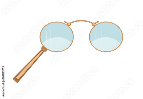 Photos Cartoon vector illustration of antique lorgnette eyeglasses with a gold frame and a holding handle