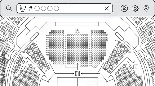 Seating chart of a theater or auditorium with rows and seat numbers, vector illustration
